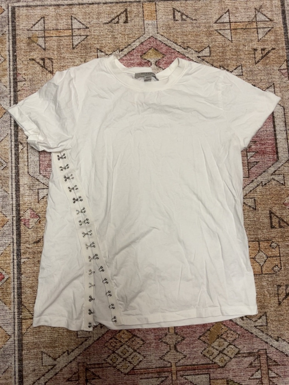 Allsaints White Short Sleeve Tee with Side Hook Detail